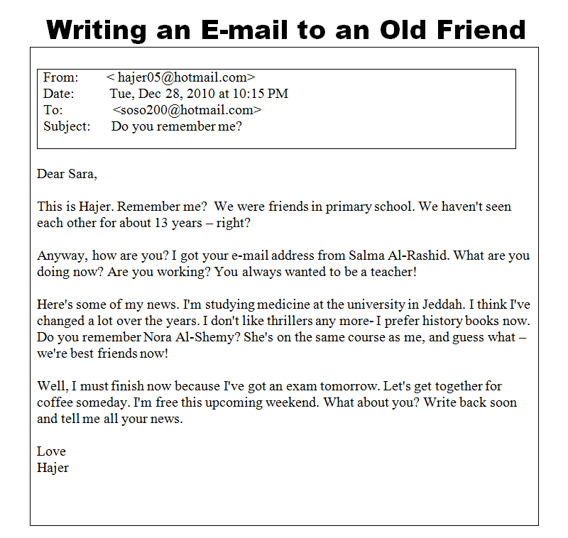 Unit 2:Writing an email to an old friend